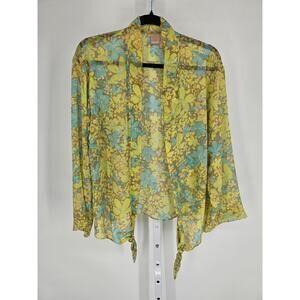 Wear It Womens Sz 0 (M) Open Front sheer Cardigan Green Blue Floral